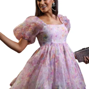 Short Sleeves Square Neck Printed Dresses